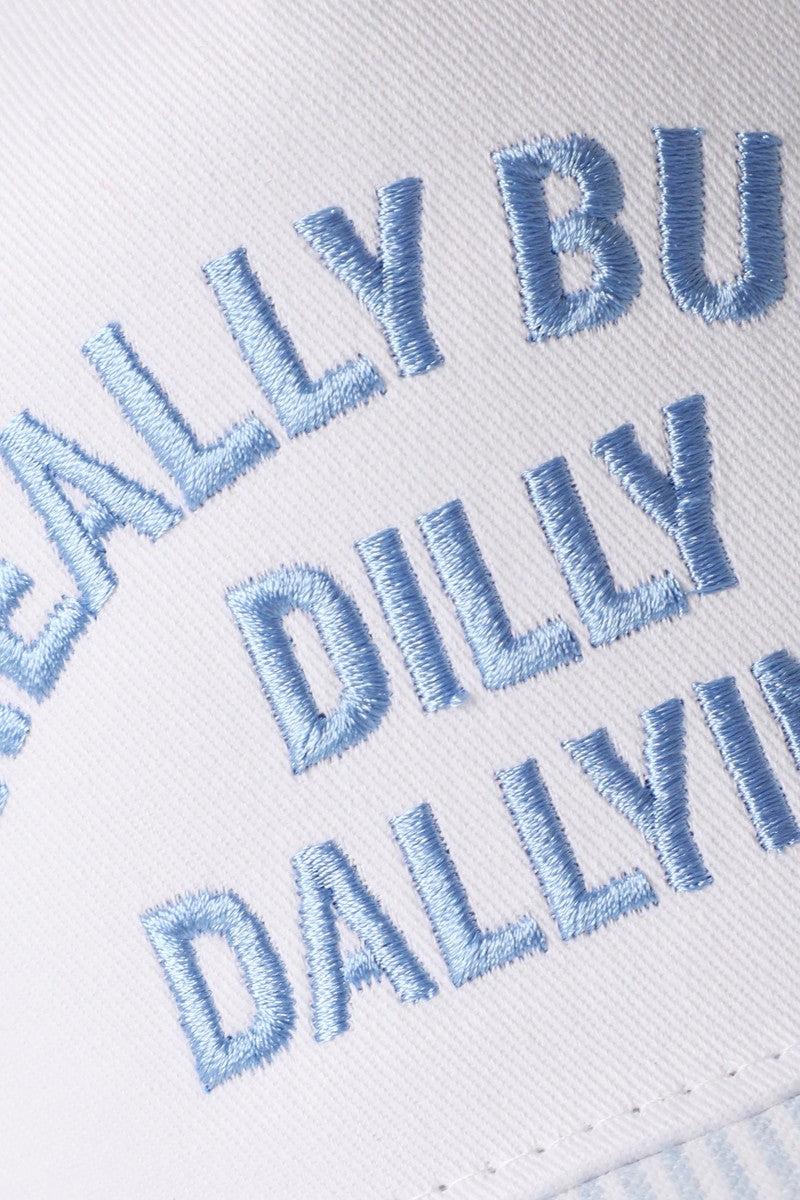 Really Busy Dilly Dallying Trucker Hat | Cute Embroidered Seersucker Baseball Cap