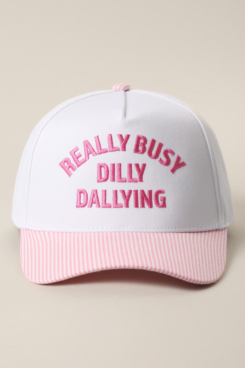 Really Busy Dilly Dallying Trucker Hat | Cute Embroidered Seersucker Baseball Cap