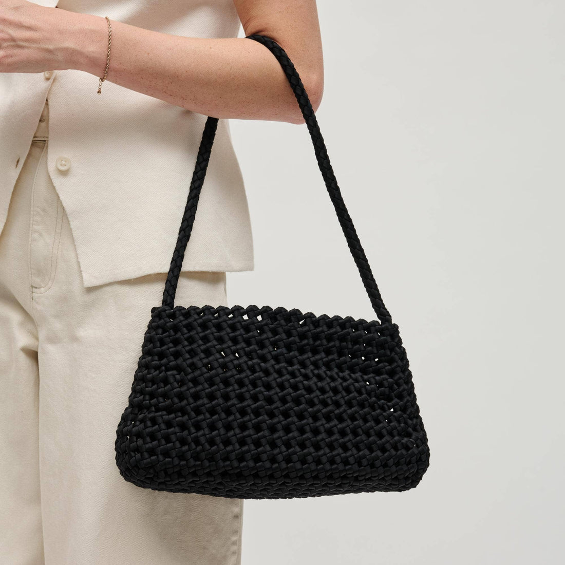 Braided Woven Neoprene Shoulder Bag (with Removable Zip Pouch)