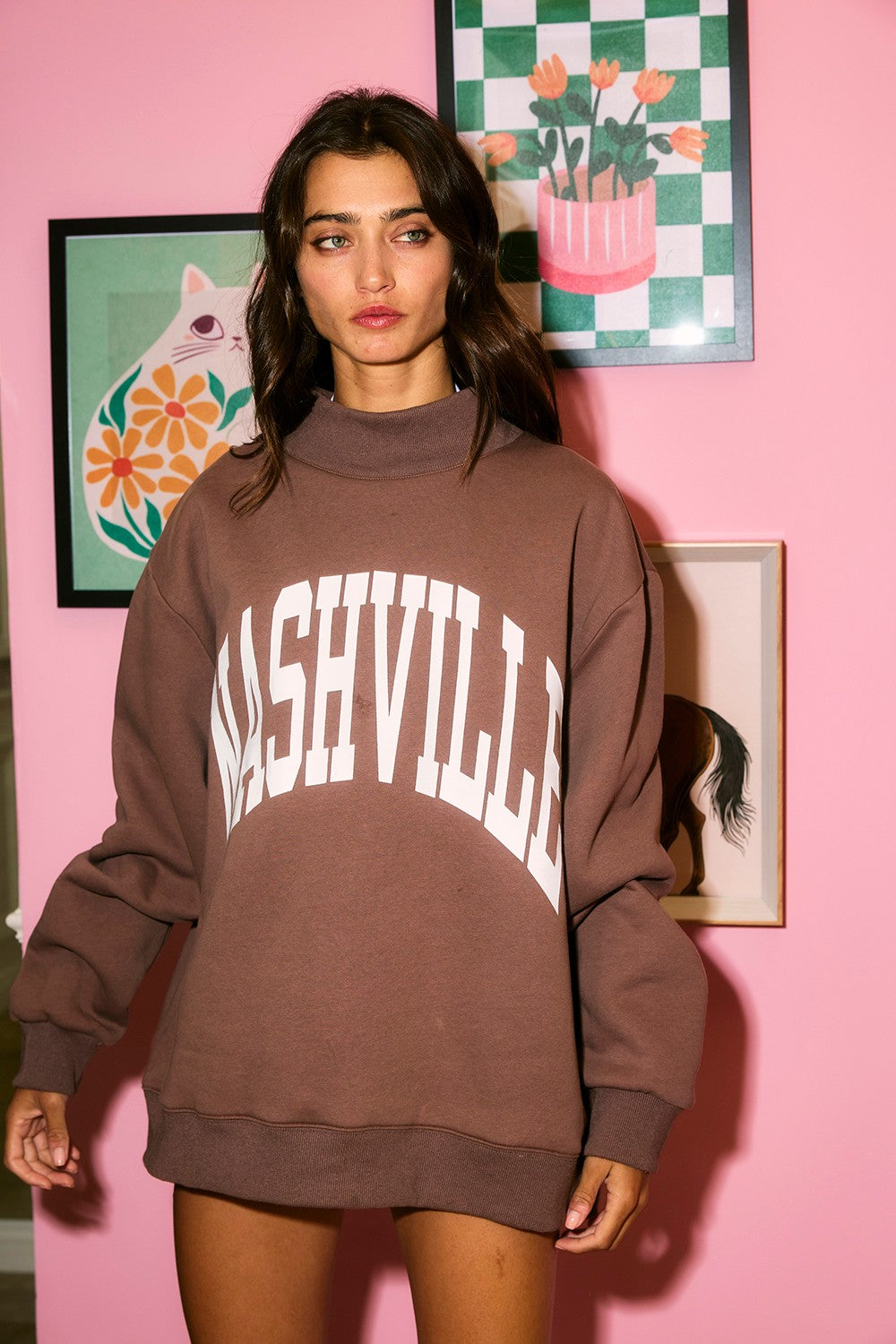 Nashville & Broadway Reversible Mock Neck Oversized Sweatshirt