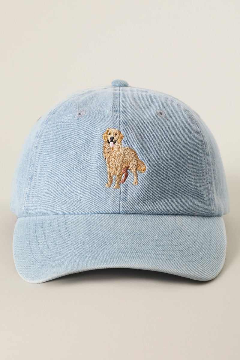 Black Washed Golden Retriever Embroidered Cap