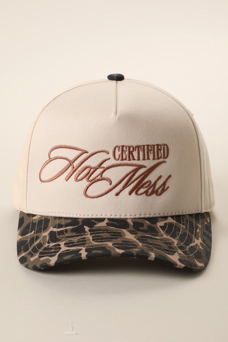 Leopard brim embroidered trucker hat, front product view