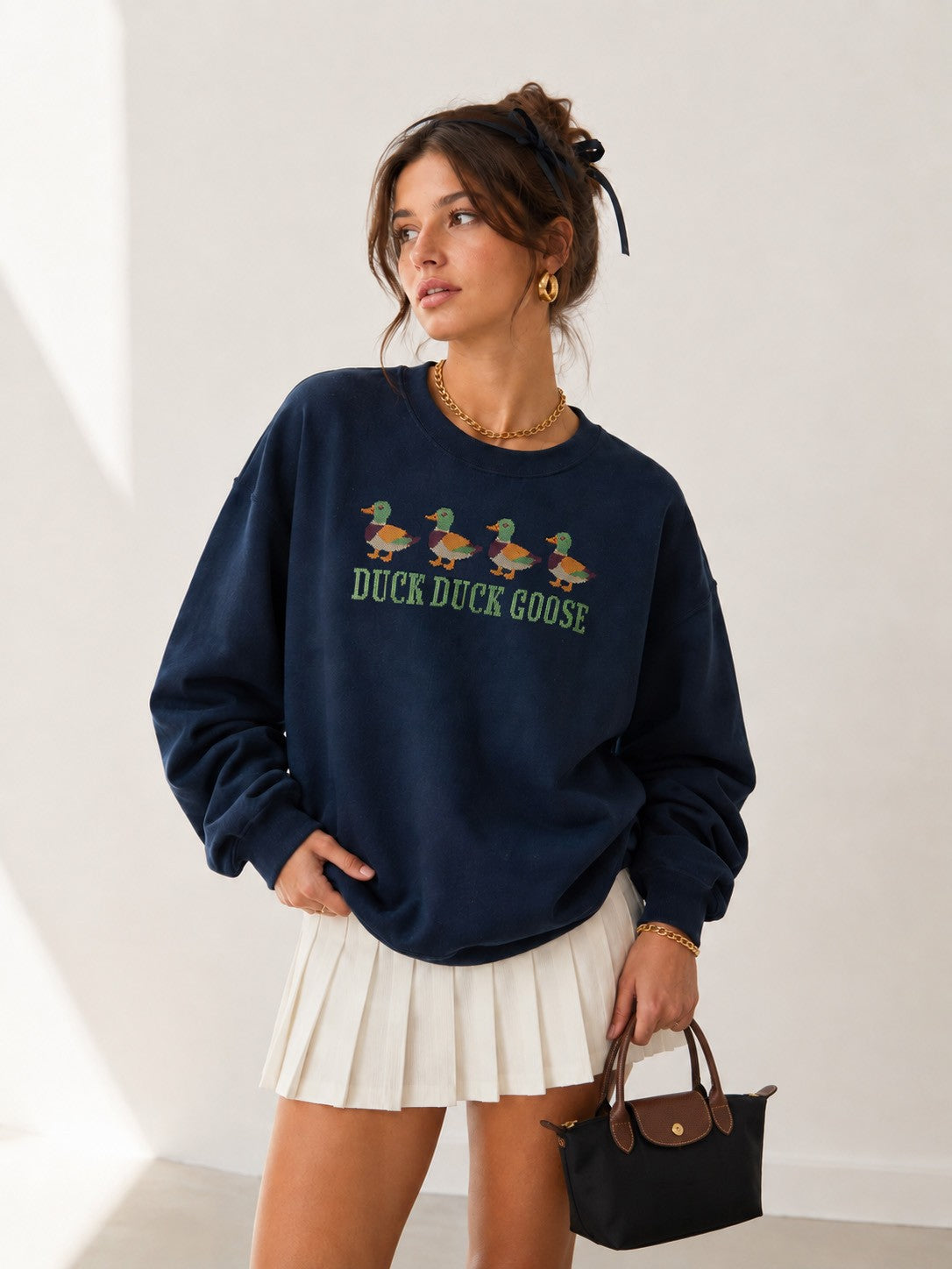 Duck Duck Goose Graphic Oversized Sweatshirt – Navy