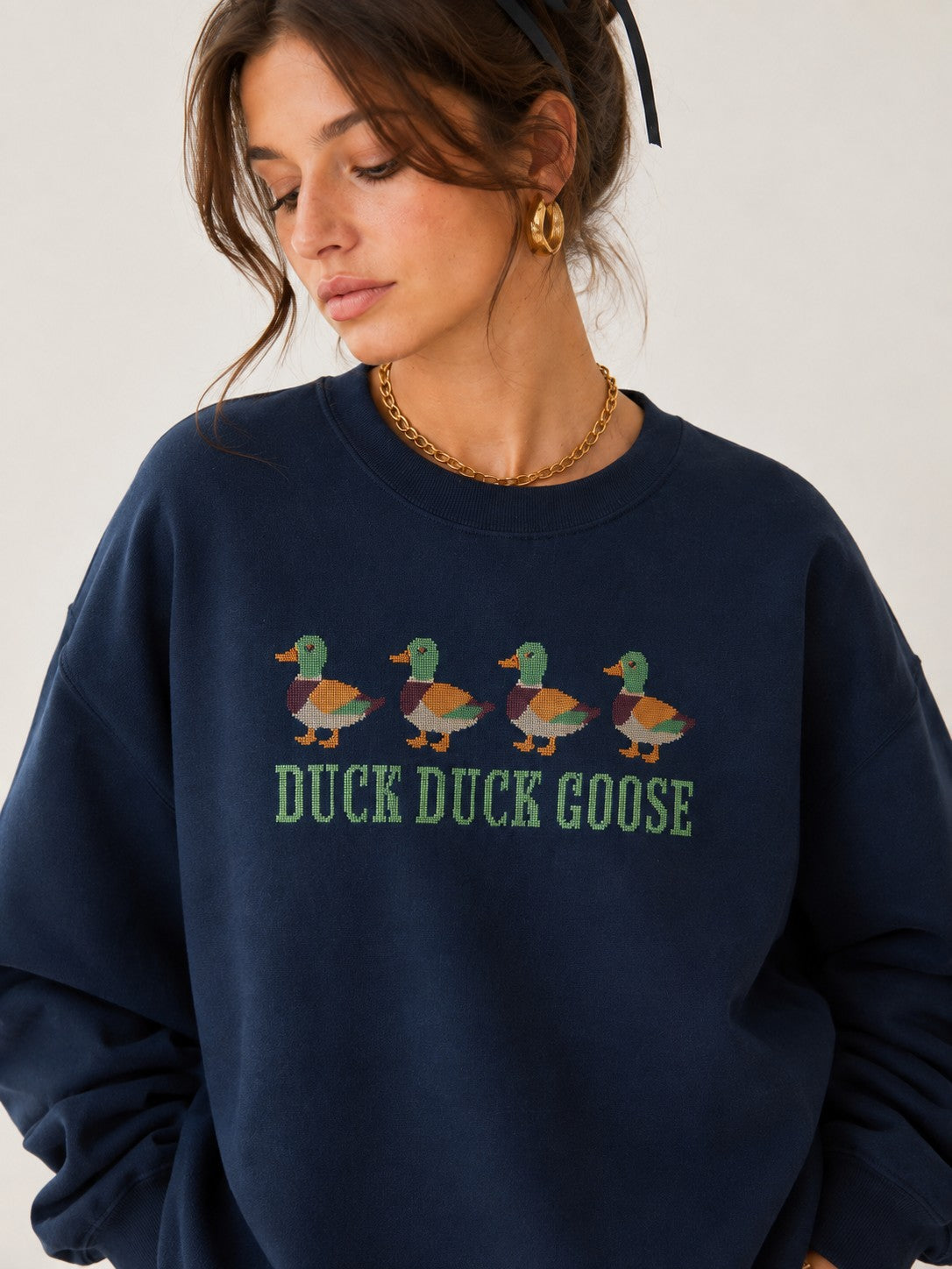 Duck Duck Goose Graphic Oversized Sweatshirt – Navy