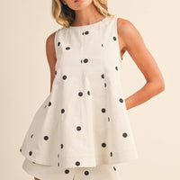 IST6095-A Polka Dot Denim Longline Top and Short Set