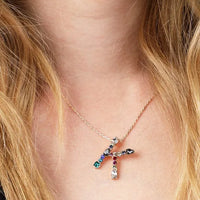 Multi Colored Rhinestone Letter Necklace