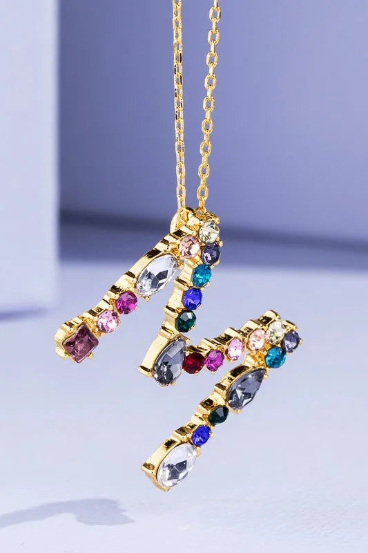 Multi Colored Rhinestone Letter Necklace
