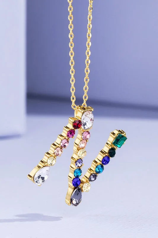 Multi Colored Rhinestone Letter Necklace