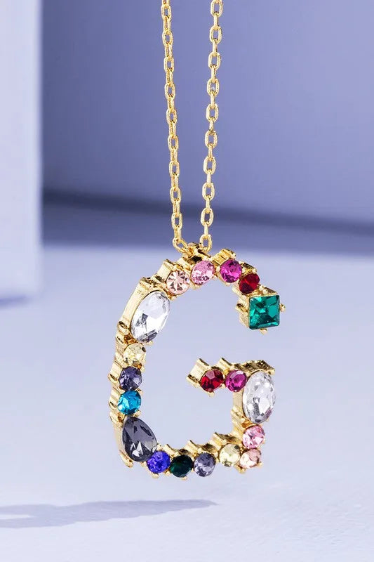 Multi Colored Rhinestone Letter Necklace