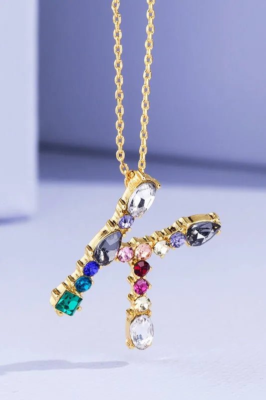 Multi Colored Rhinestone Letter Necklace