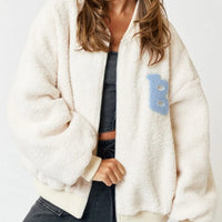 Oversized Sherpa Baseball Jumper -Ivory