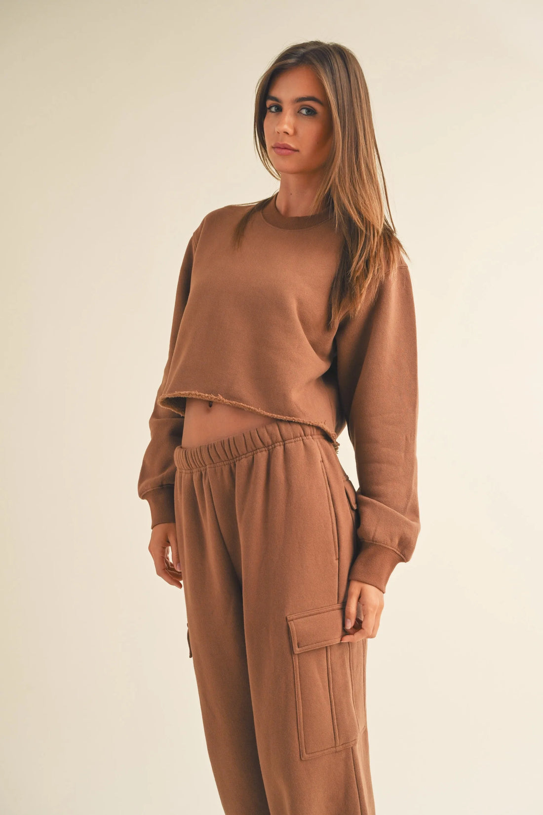 Fleece Raw Edge Crop Sweatshirt
