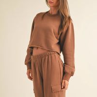 Fleece Raw Edge Crop Sweatshirt