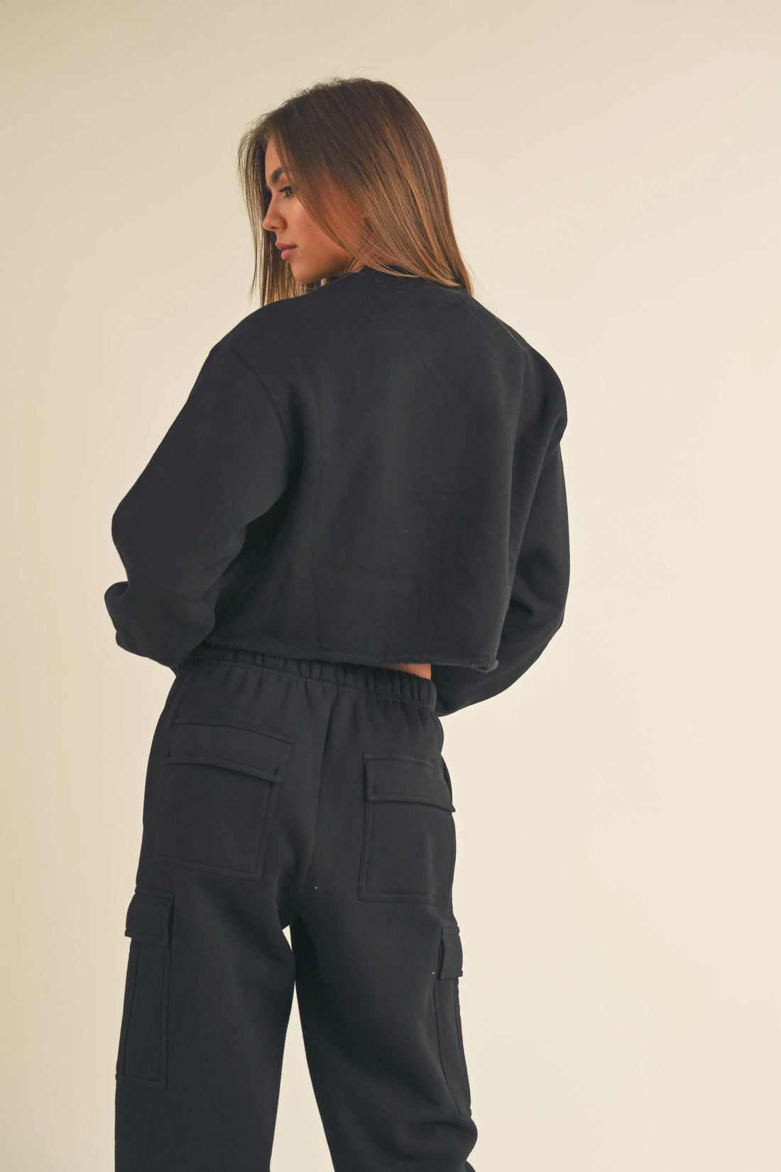 Fleece Raw Edge Crop Sweatshirt