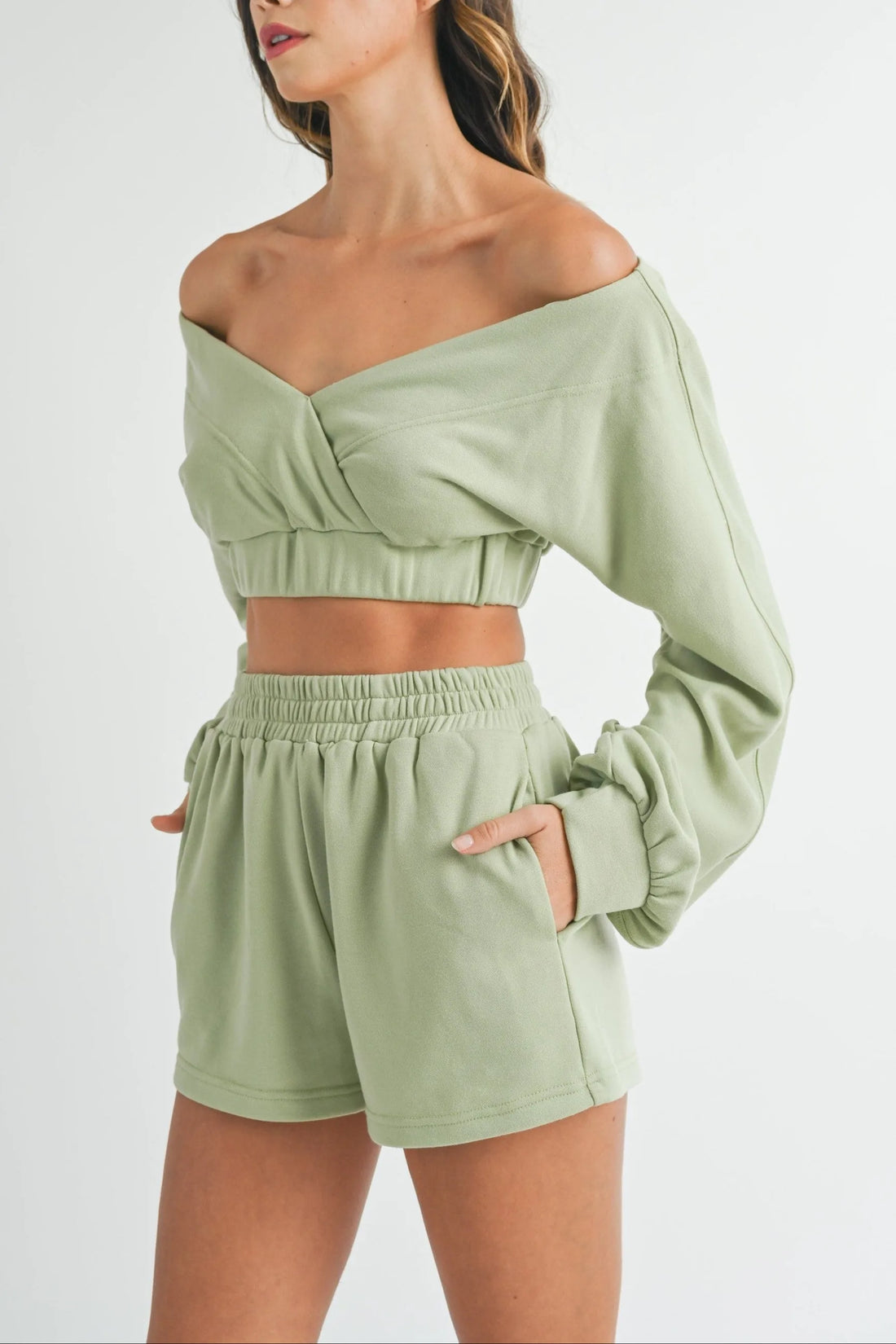 Off Shoulder Crop Top & Shorts Set
