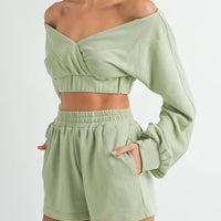 Off Shoulder Crop Top & Shorts Set