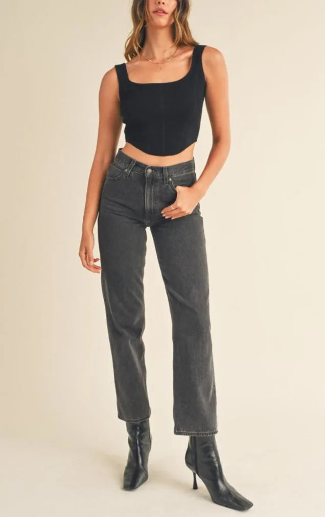 Square Neckline Knit Crop Top