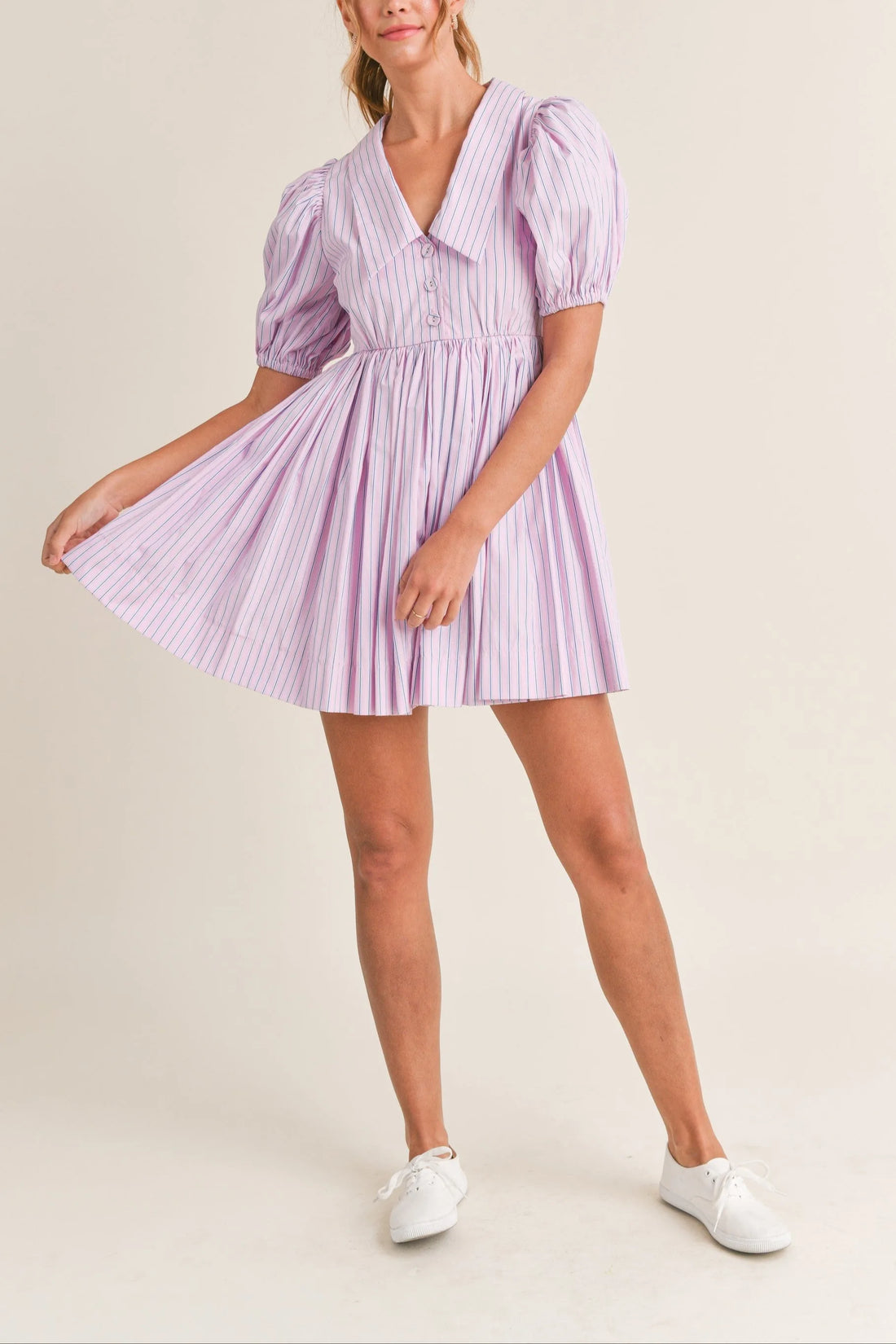 Pinstripe Collared Babydoll Dress
