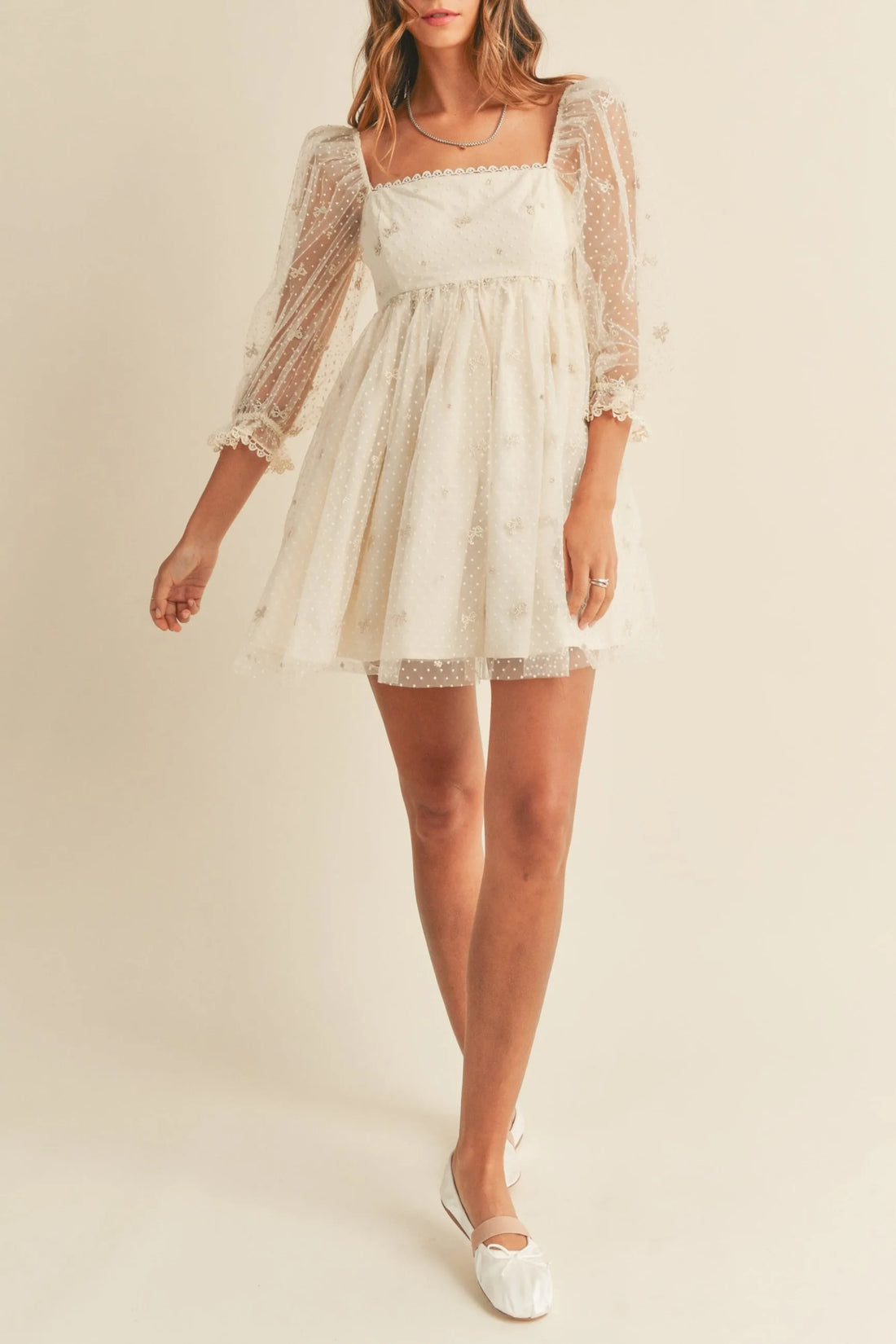 Swiss Dot Mesh Sleeve Dress