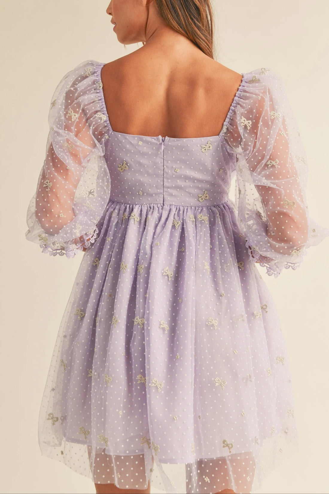 Swiss Dot Mesh Sleeve Dress