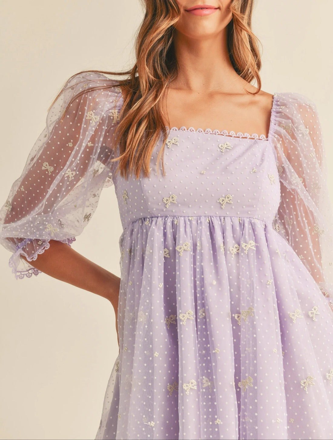 Swiss Dot Mesh Sleeve Dress