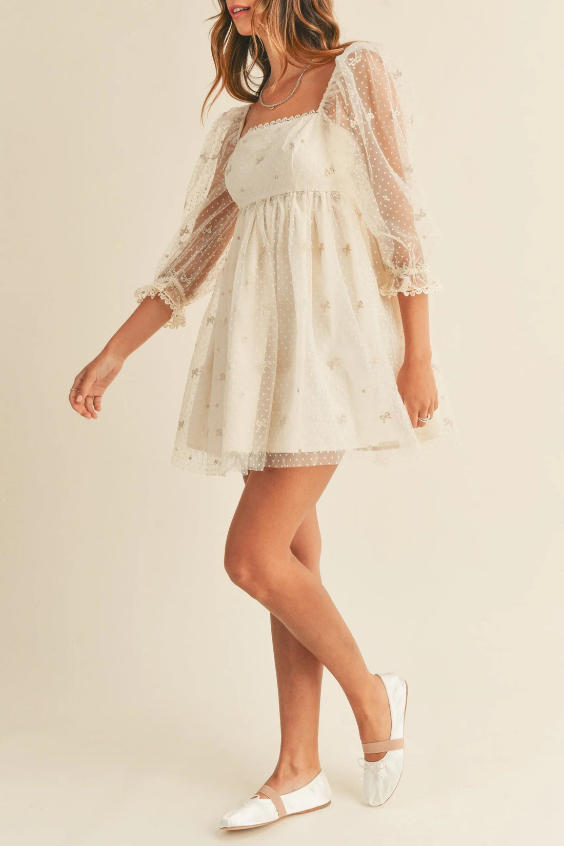Swiss Dot Mesh Sleeve Dress