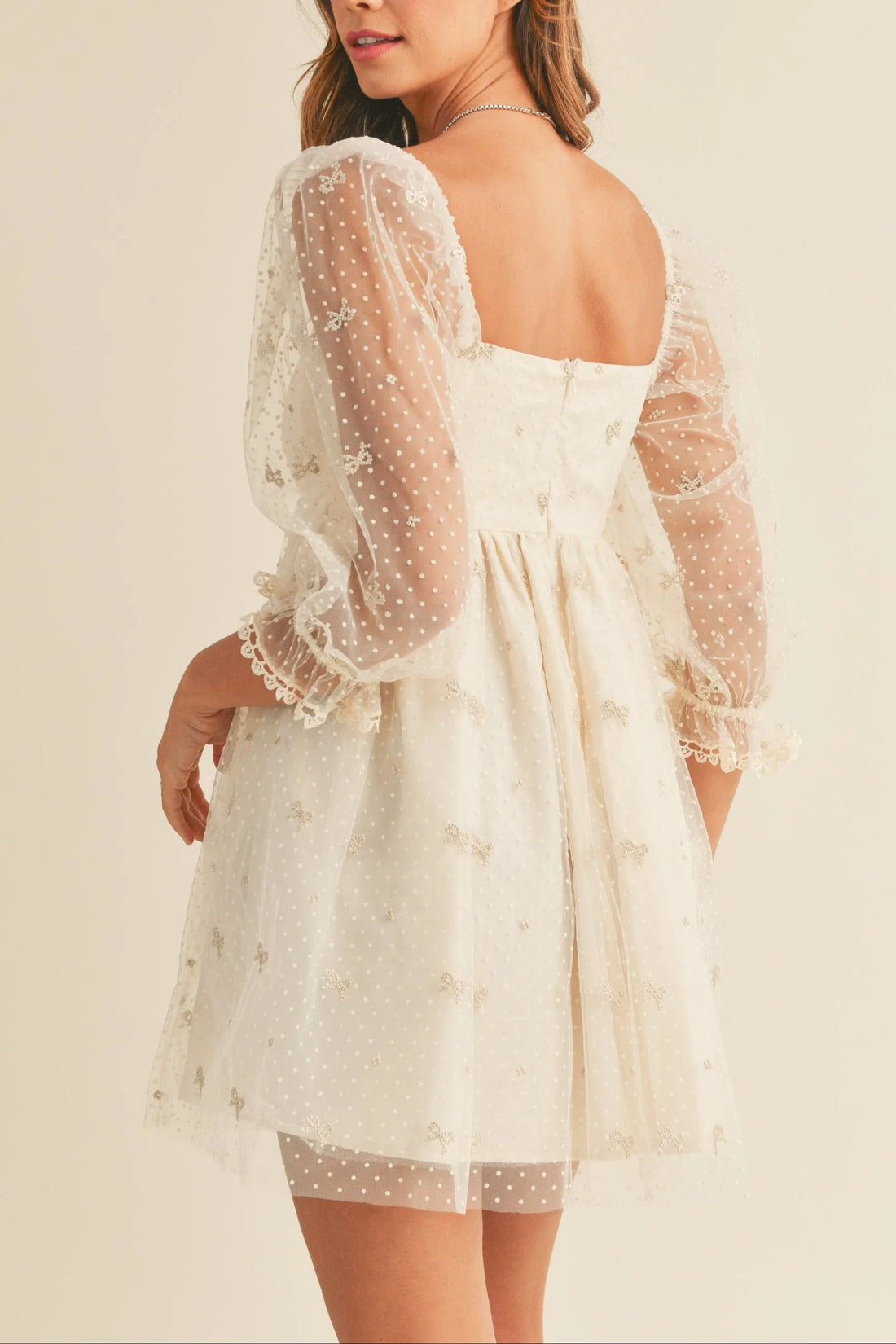 Swiss Dot Mesh Sleeve Dress