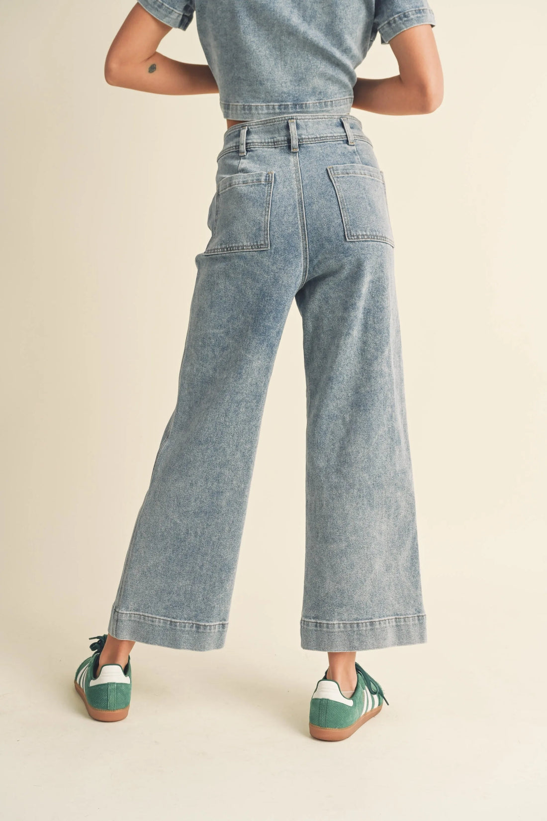 Washed Denim Crop Pants