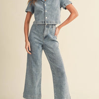 Washed Denim Collard Shirt