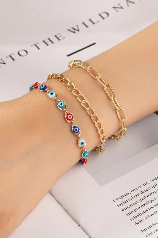 Evil Eye Chain Bracelet Set