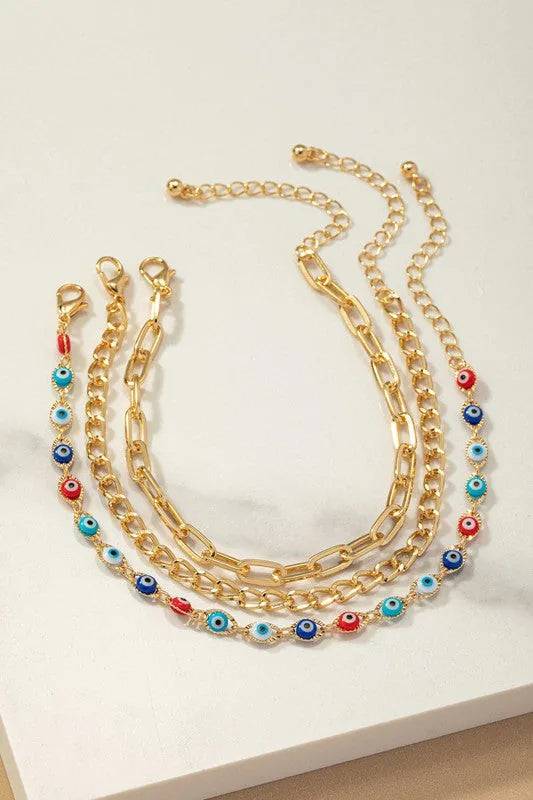 Evil Eye Chain Bracelet Set
