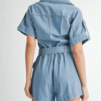 Moto Collar Denim Romper