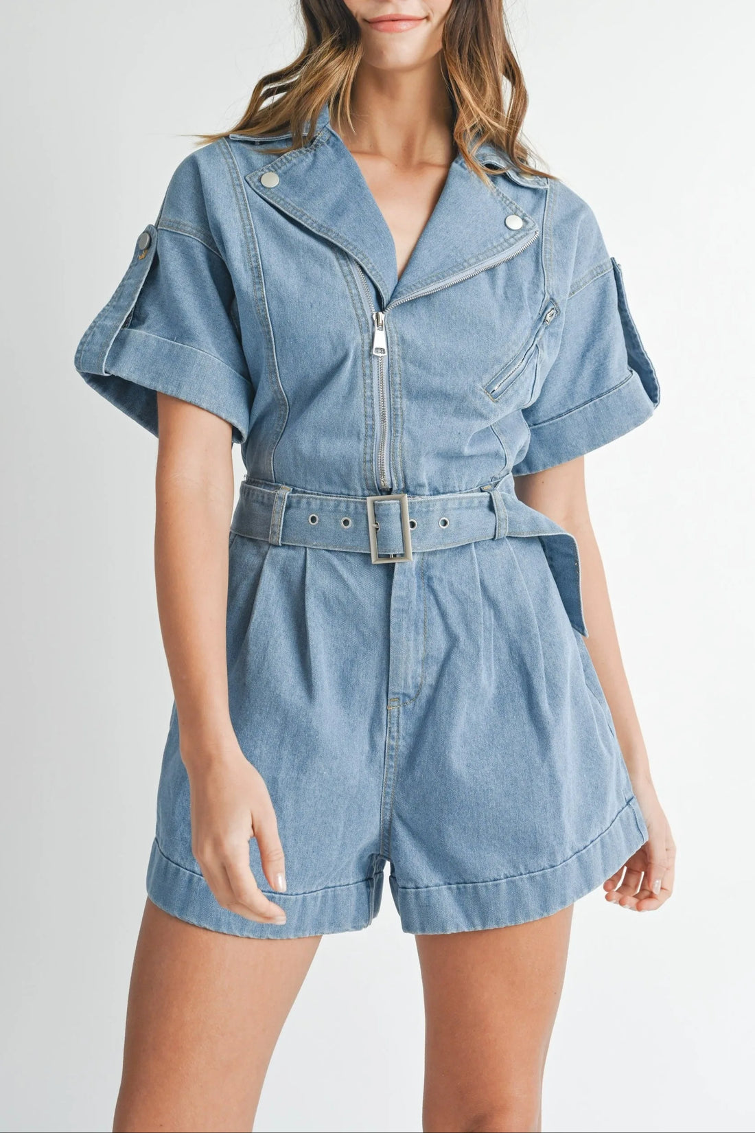 Moto Collar Denim Romper