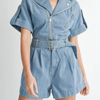 Moto Collar Denim Romper