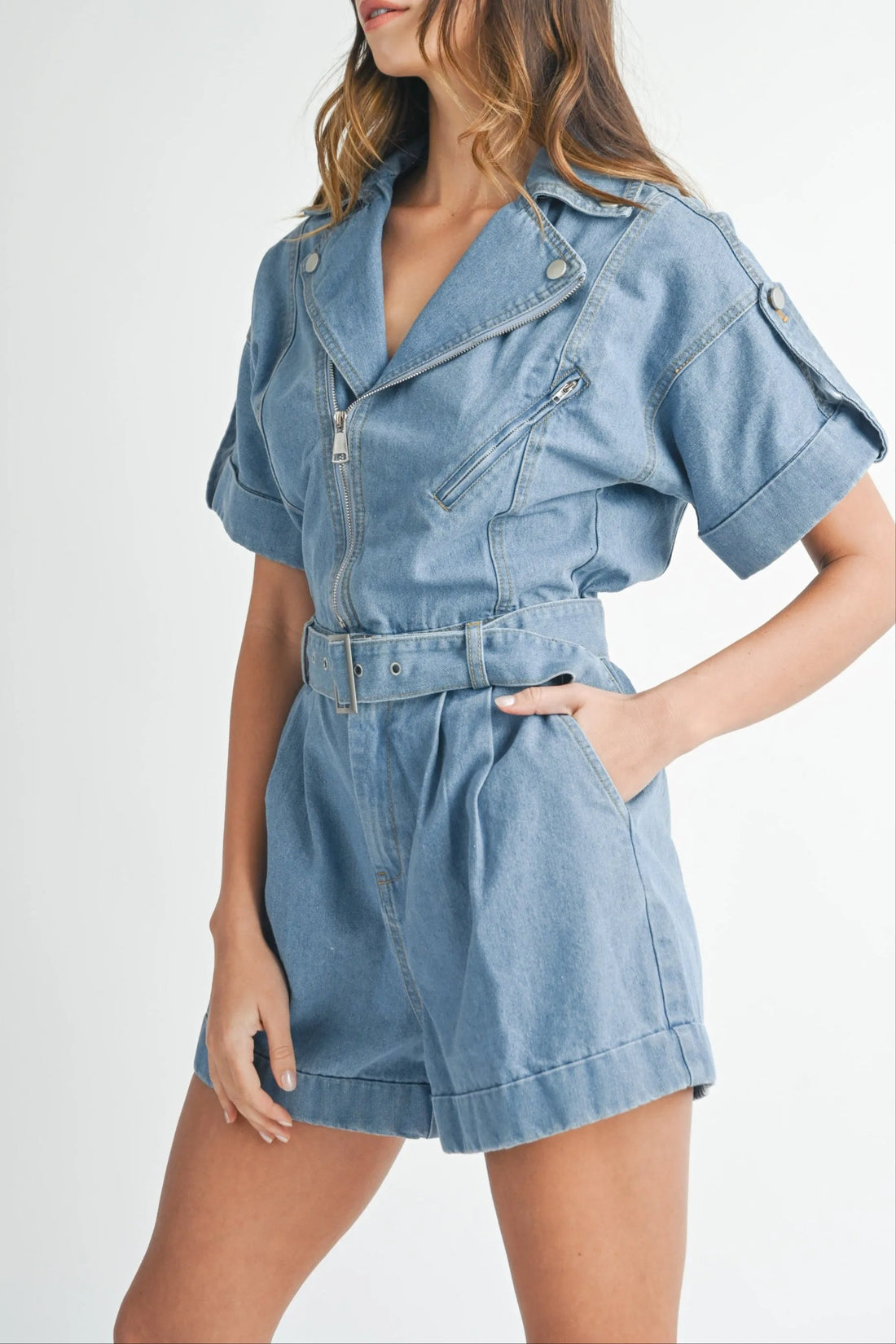 Moto Collar Denim Romper