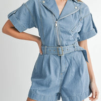 Moto Collar Denim Romper