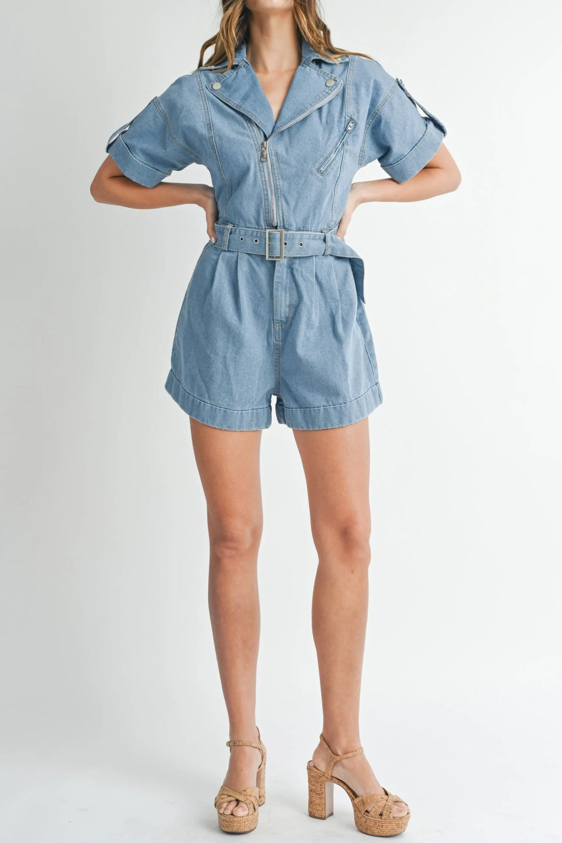 Moto Collar Denim Romper