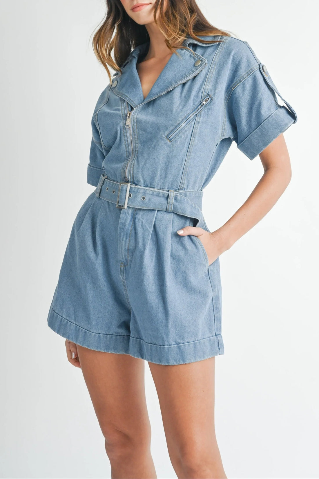 Moto Collar Denim Romper