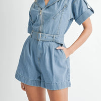 Moto Collar Denim Romper
