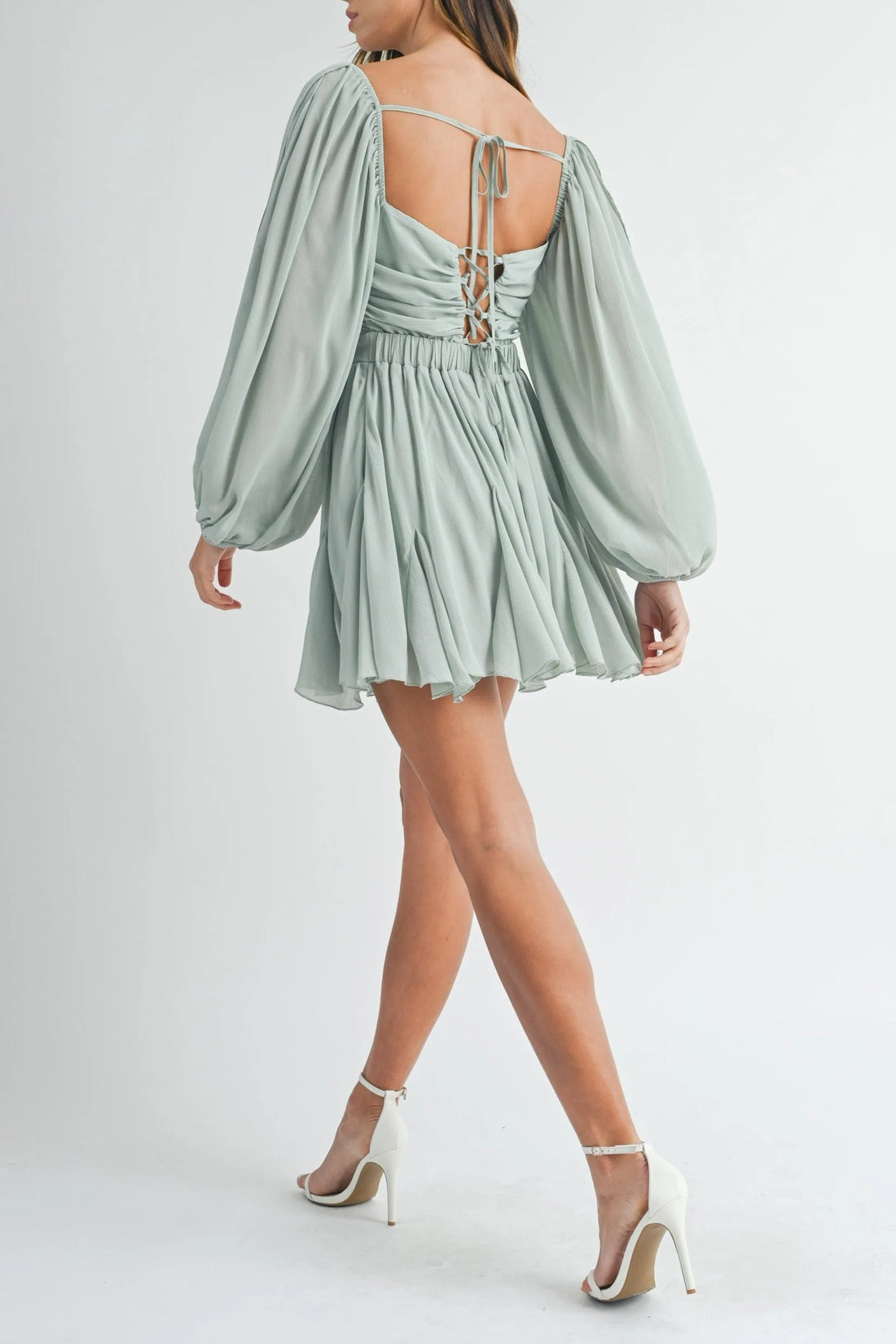 Back Lace Up Ruffle Mini Dress
