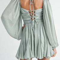 Back Lace Up Ruffle Mini Dress