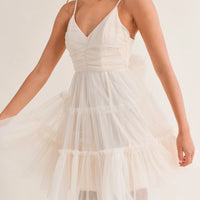 Tulle Mesh Bow Back Mini Dress