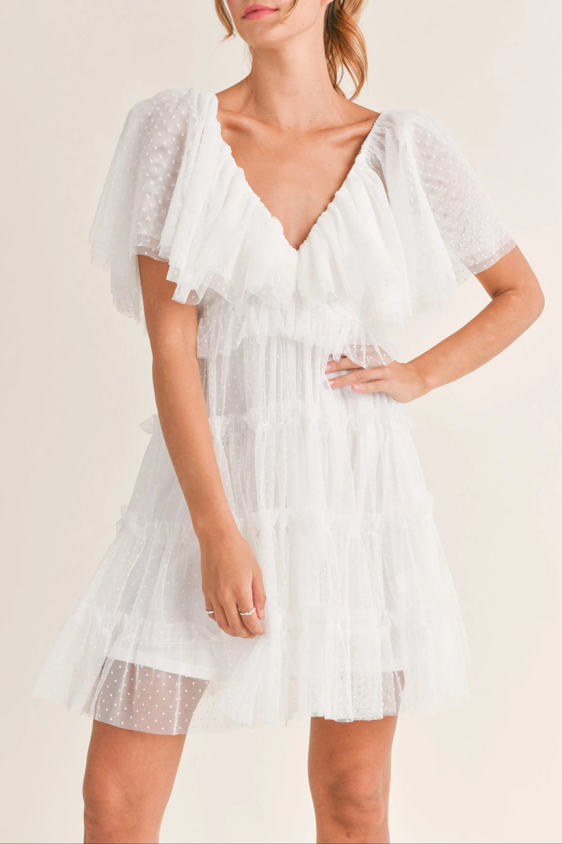 Flutter Sleeve Ruffle Mini Dress