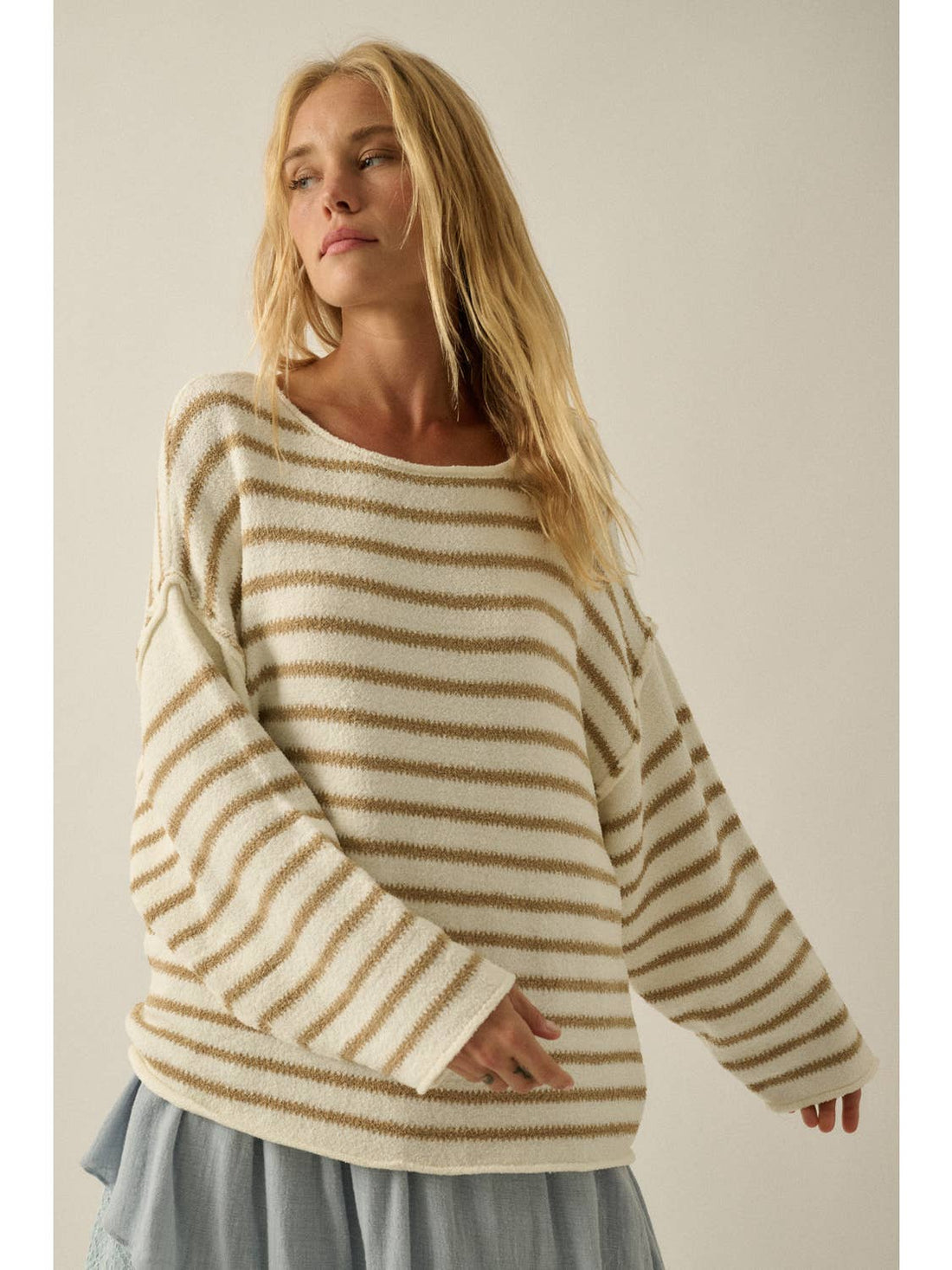Relaxed Striped Knit Sweater – Lightweight Oversized Pullover