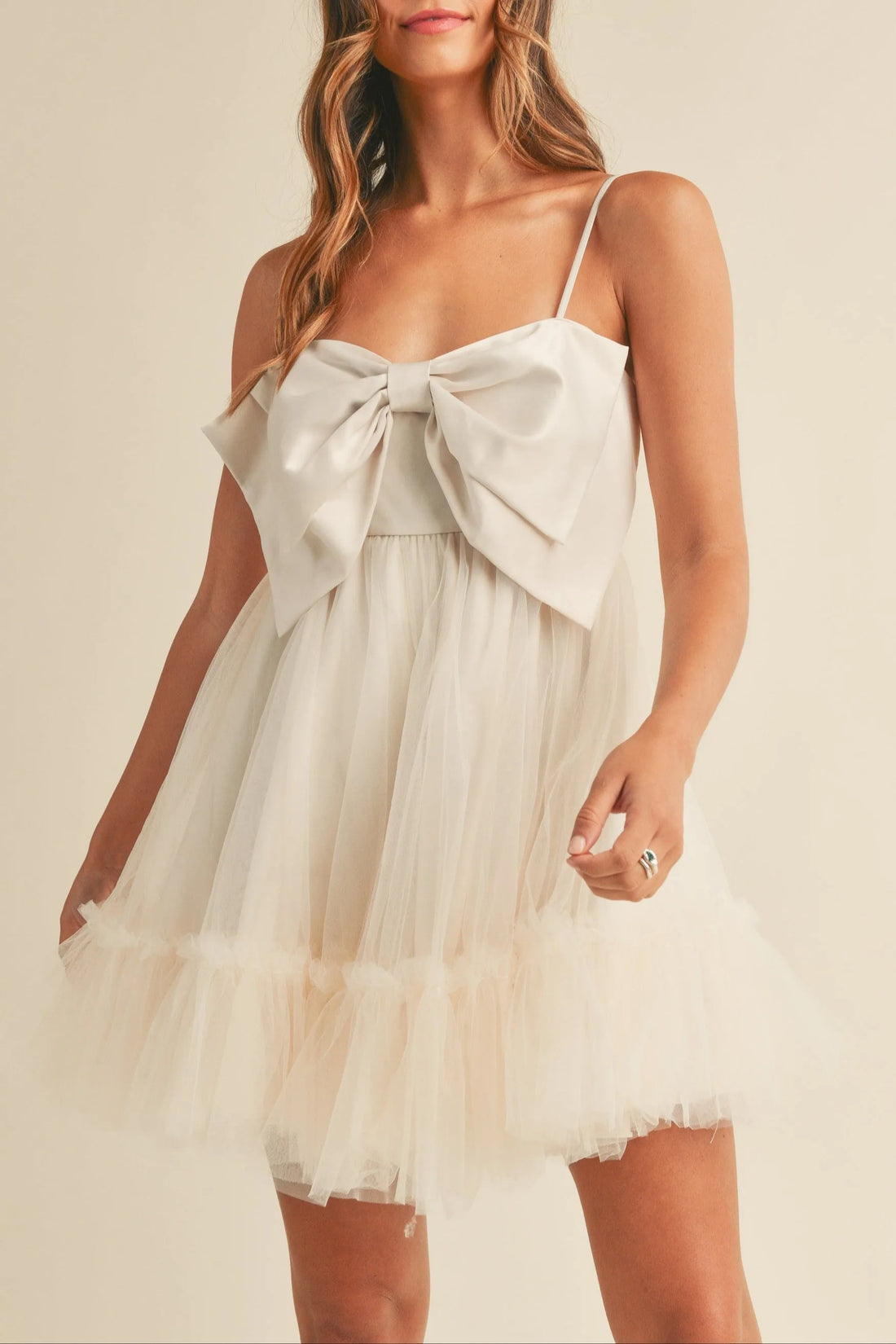 Front Bow Babydoll Mini Dress
