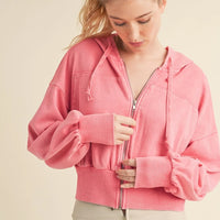 Mineral Washed Zip Up Cropped Hoodie