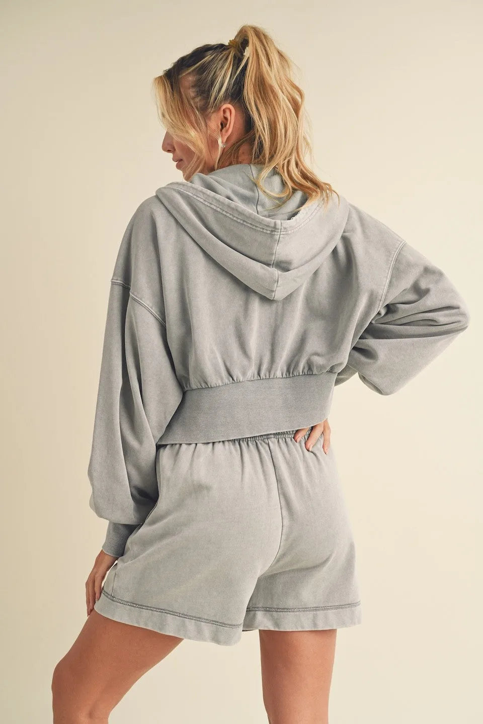 Mineral Washed Zip Up Cropped Hoodie