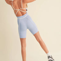 Trim Detail Active Romper in Blue