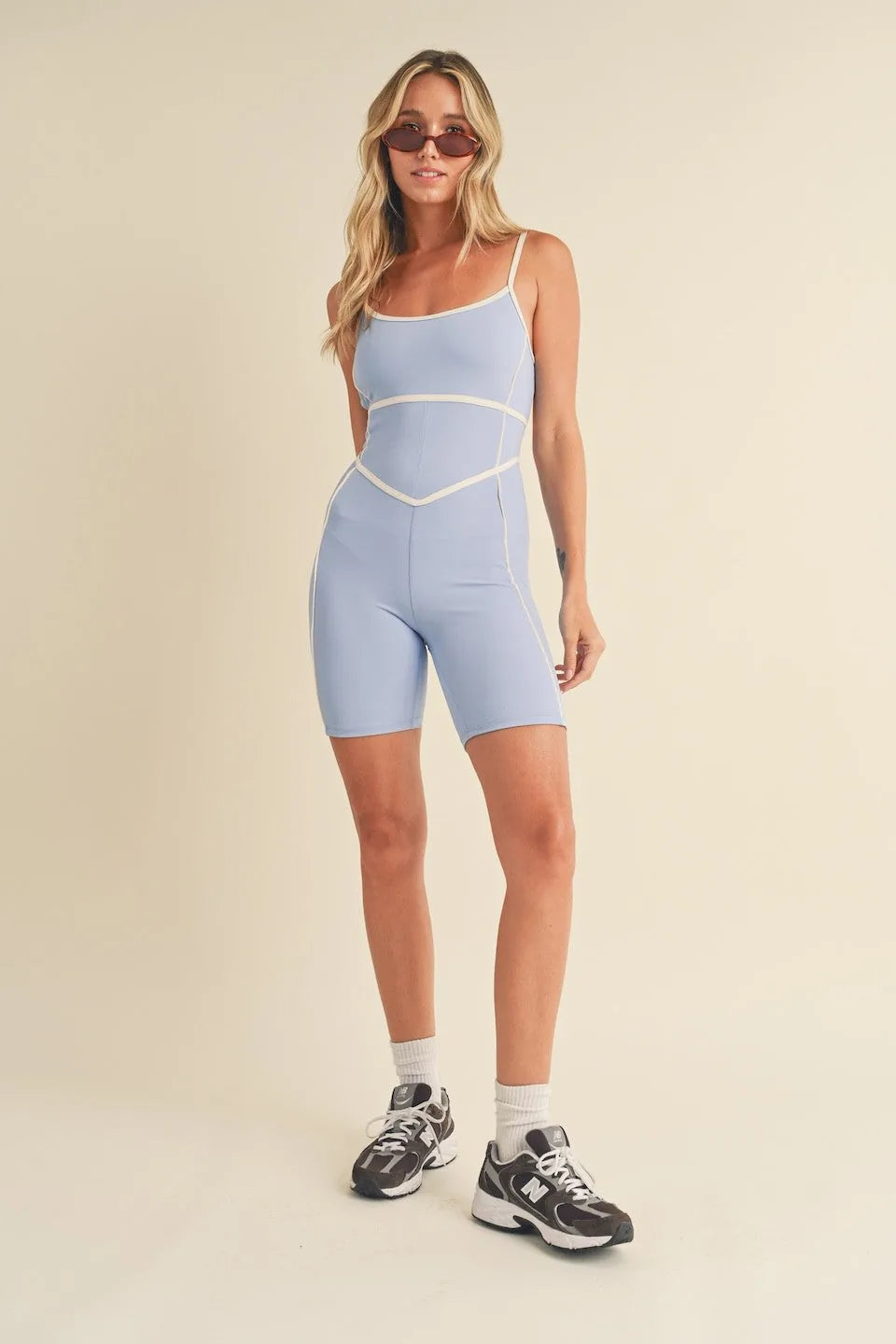 Trim Detail Active Romper in Blue