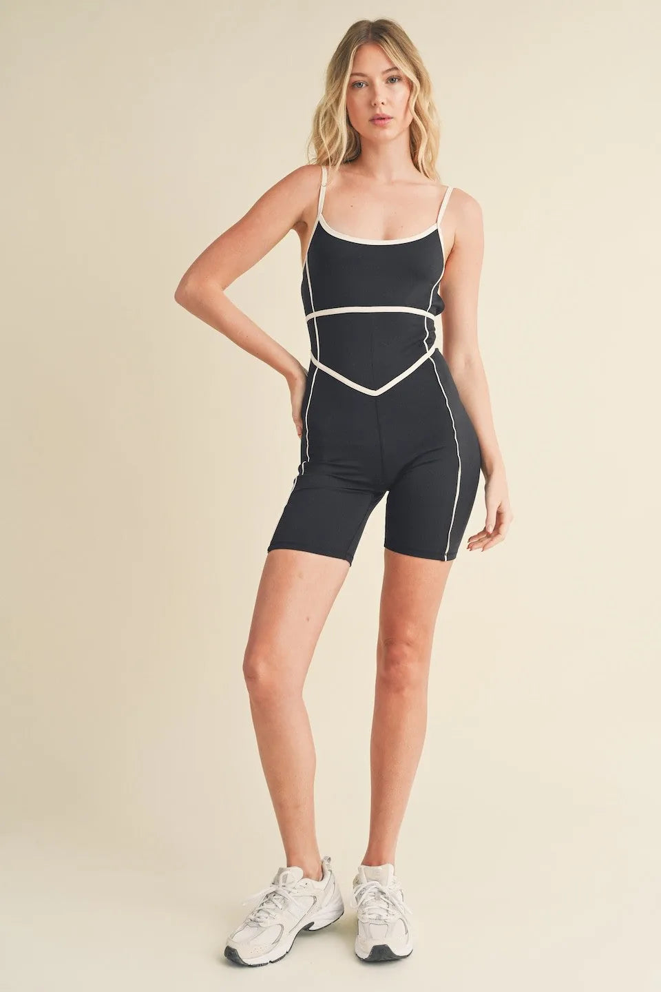 Trim Detail Active Romper in Black